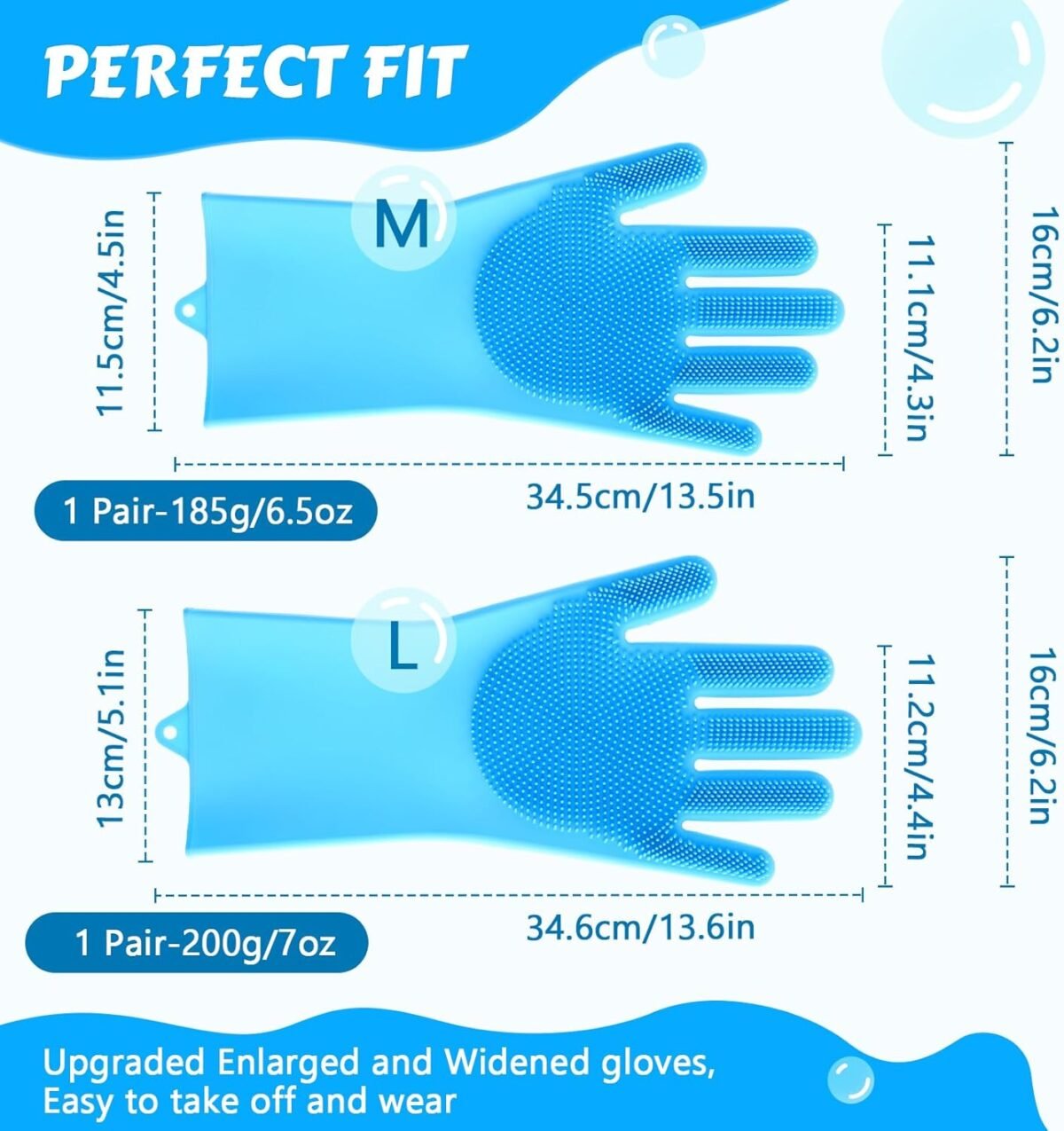 Pecute Pet Grooming Gloves - Heat Resistant Silicone Gloves with High-Density Teeth, Enhanced Five Finger Design for Bathing and Massaging Dogs and Cats, Blue - Image 7