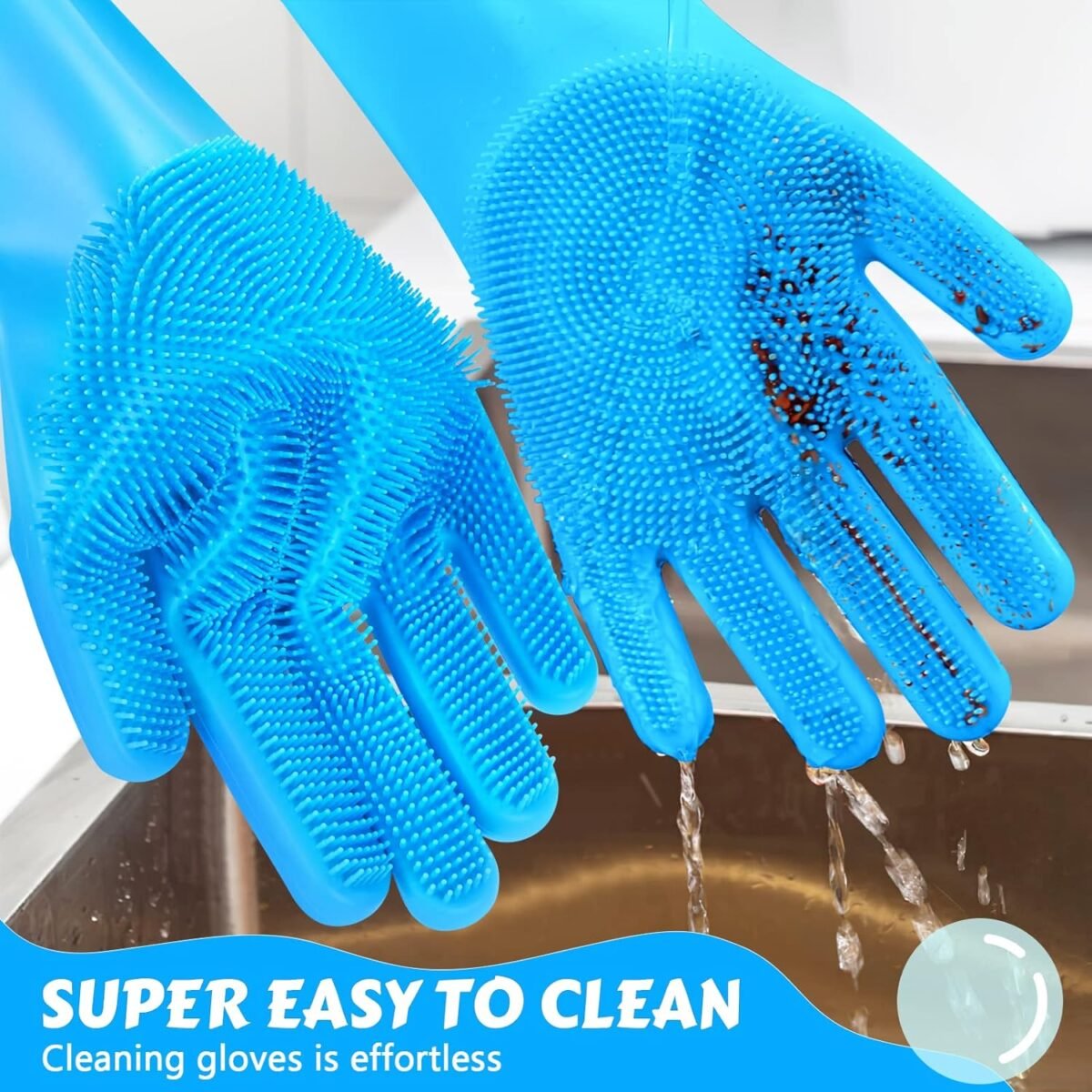 Pecute Pet Grooming Gloves - Heat Resistant Silicone Gloves with High-Density Teeth, Enhanced Five Finger Design for Bathing and Massaging Dogs and Cats, Blue - Image 10