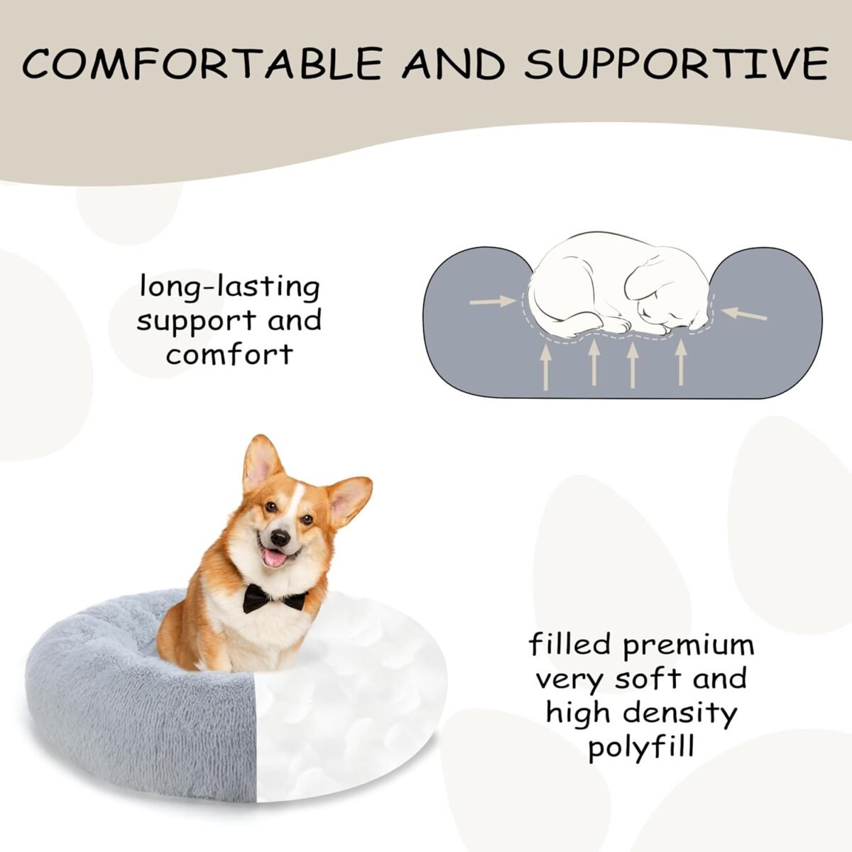 39'' inch Calming Dog Bed, Plush Anti-Anxiety Donut Dog Bed for Small Medium Large Dogs, Warming Cozy Soft Cute Round Washable, Marshmallow Cuddler Nest Pet Bed, Grey - Image 4