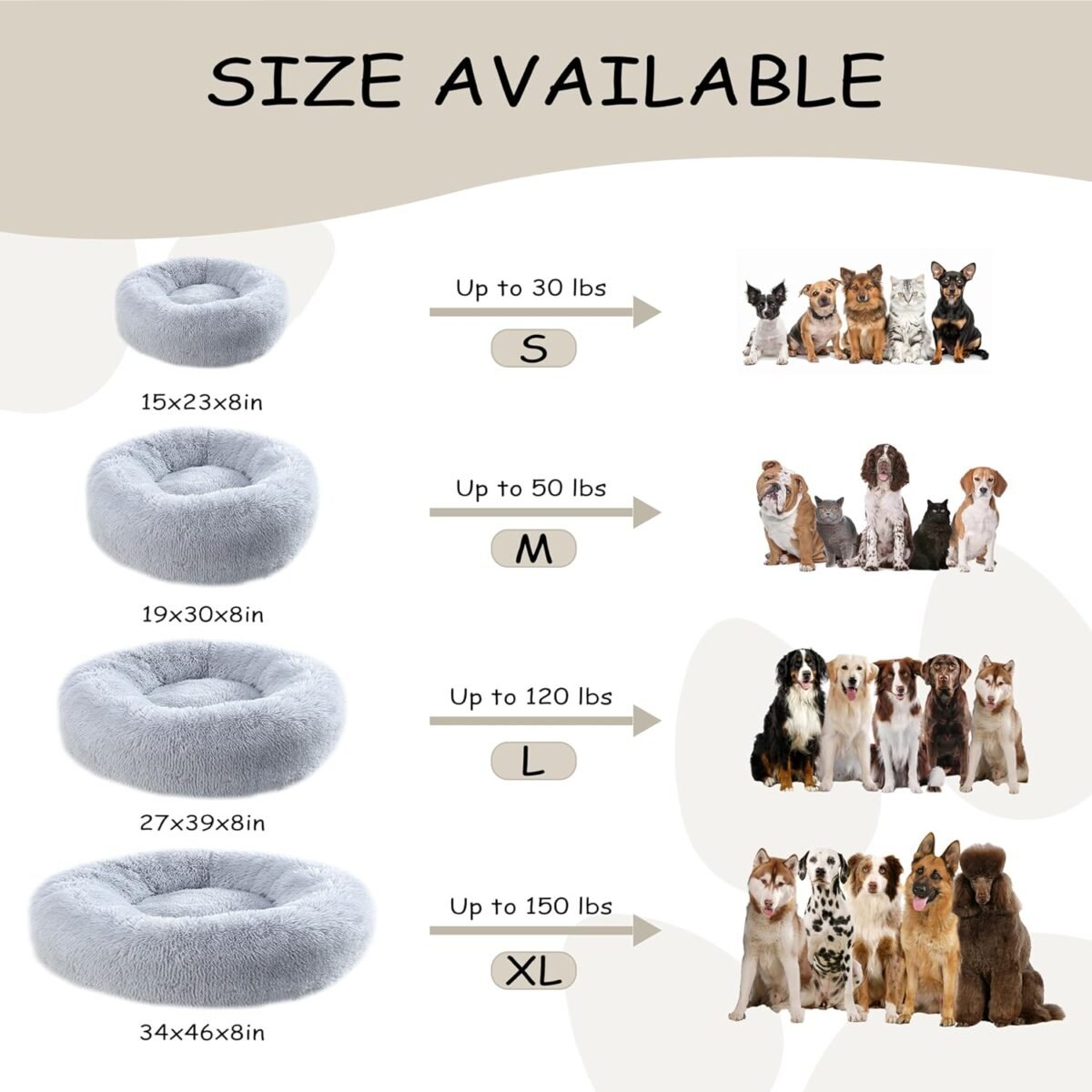 39'' inch Calming Dog Bed, Plush Anti-Anxiety Donut Dog Bed for Small Medium Large Dogs, Warming Cozy Soft Cute Round Washable, Marshmallow Cuddler Nest Pet Bed, Grey - Image 5