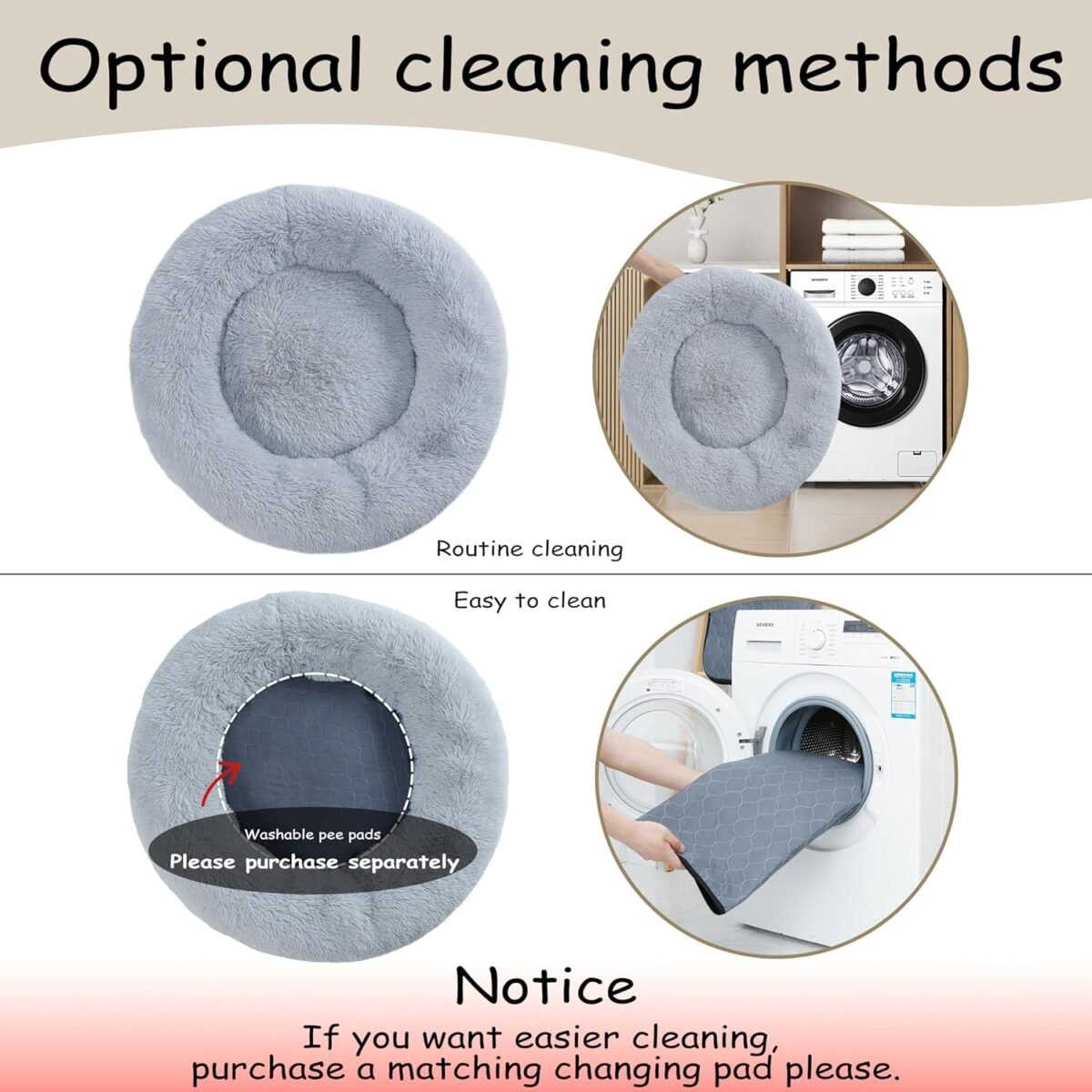 39'' inch Calming Dog Bed, Plush Anti-Anxiety Donut Dog Bed for Small Medium Large Dogs, Warming Cozy Soft Cute Round Washable, Marshmallow Cuddler Nest Pet Bed, Grey - Image 6