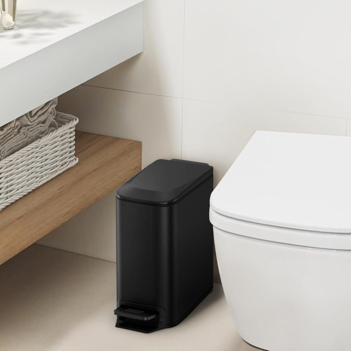 Cesun Small Bathroom Trash Can with Lid Soft Close, Step Pedal, 6 Liter / 1.6 Gallon Stainless Steel Garbage Can with Removable Inner Bucket, Anti-Fingerprint Finish (Matt Black) - Image 3