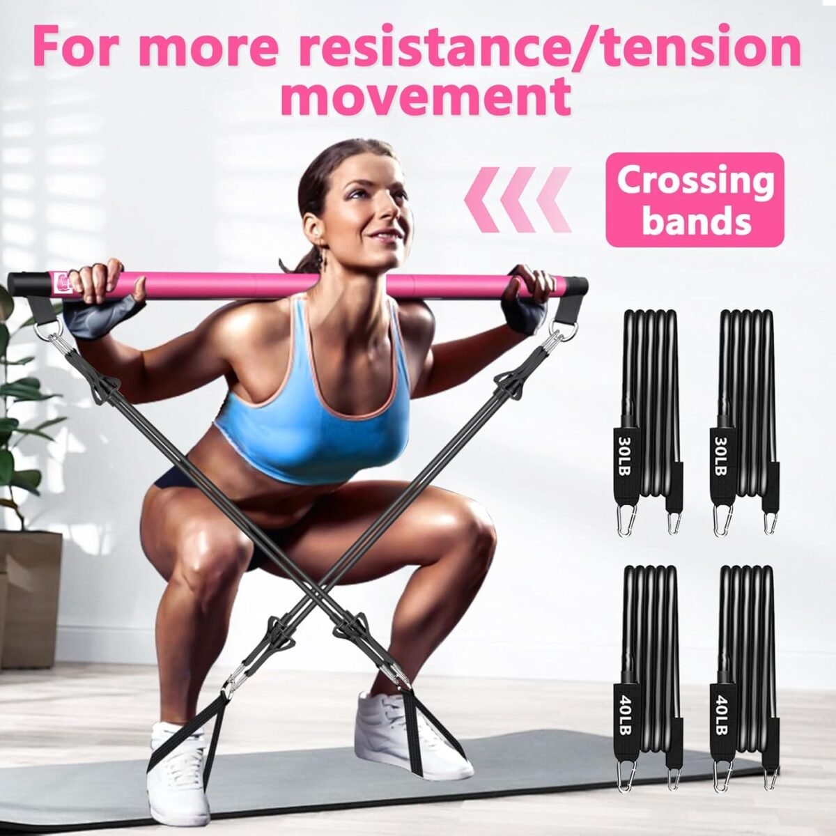 Pilates Bar Kit with Resistance Bands,Pilates Bar with Stackable Bands Workout Equipment for Legs,Hip,Waist and Arm,Exercise Fitness Equipment for Women & Men Home Gym Yoga Pilates - Image 3
