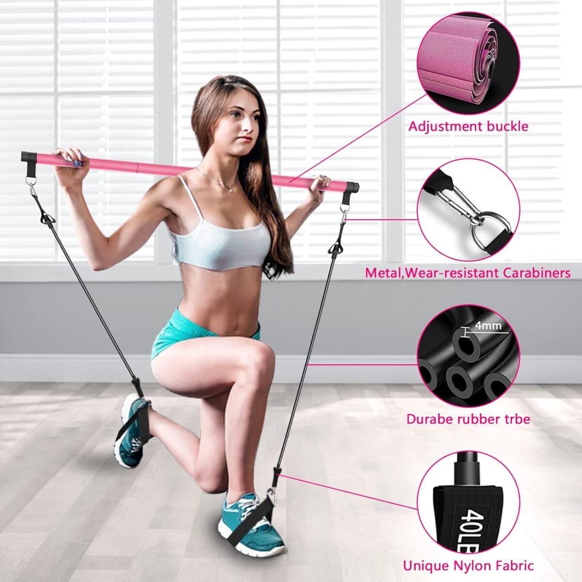 Pilates Bar Kit with Resistance Bands,Pilates Bar with Stackable Bands Workout Equipment for Legs,Hip,Waist and Arm,Exercise Fitness Equipment for Women & Men Home Gym Yoga Pilates - Image 9