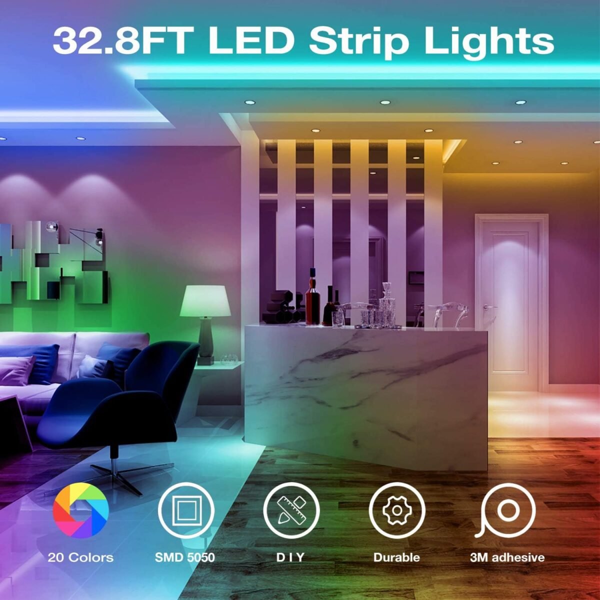 DAYBETTER Led Strip Lights 32.8ft Kit with Remote and Power Supply Color Changing - Image 3