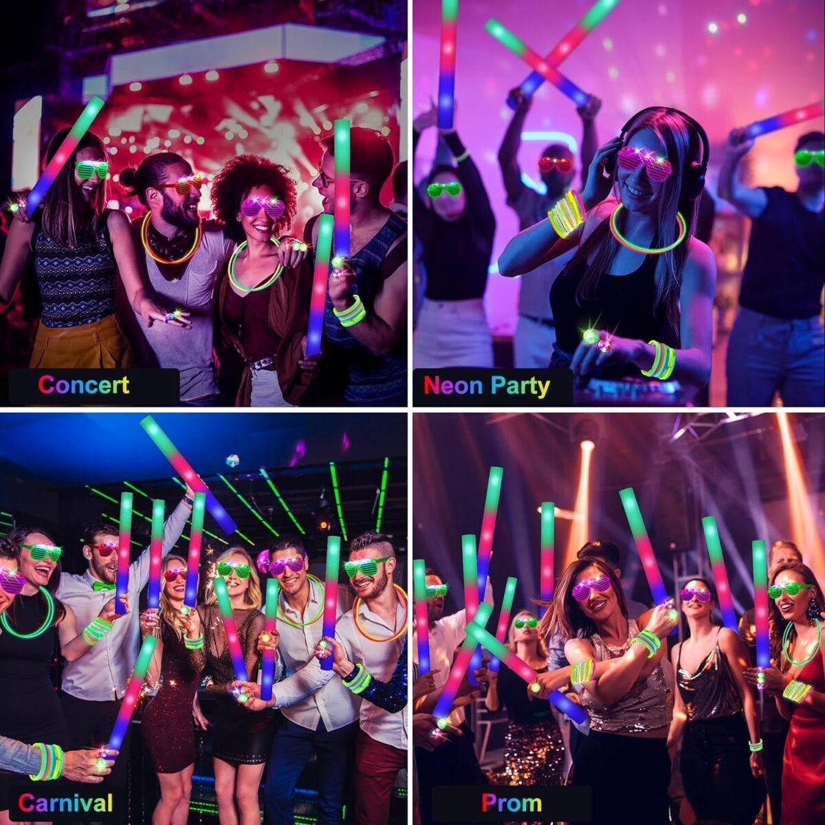 150 PCS Glow in the Dark Party Supplies, 16 Foam Sticks, 16 LED Glasses, 100 Glow Sticks and 18 Finger Lights for Neon Party, Wedding, Birthday, Concert, New Year, Carnivals, Raves - Image 4