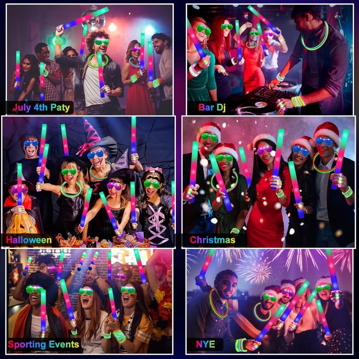 150 PCS Glow in the Dark Party Supplies, 16 Foam Sticks, 16 LED Glasses, 100 Glow Sticks and 18 Finger Lights for Neon Party, Wedding, Birthday, Concert, New Year, Carnivals, Raves - Image 5