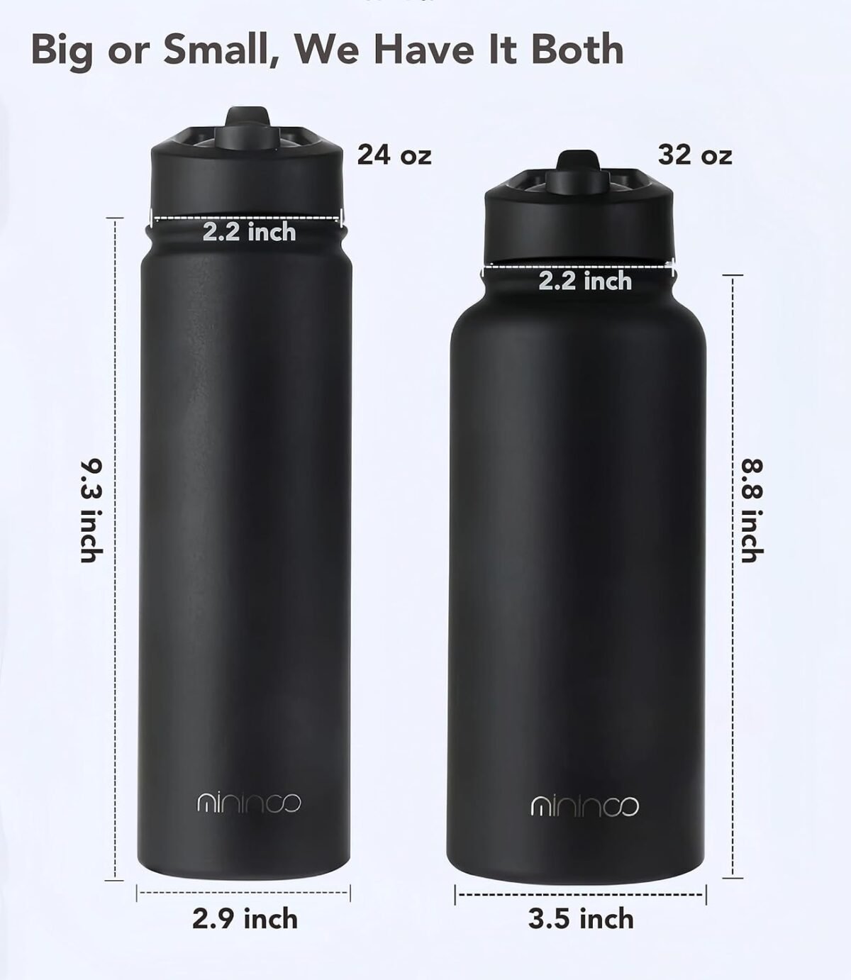 mininoo Insulated Stainless Steel Water Bottle with Straw and Lid for Sports, 24 oz, Black - Image 4