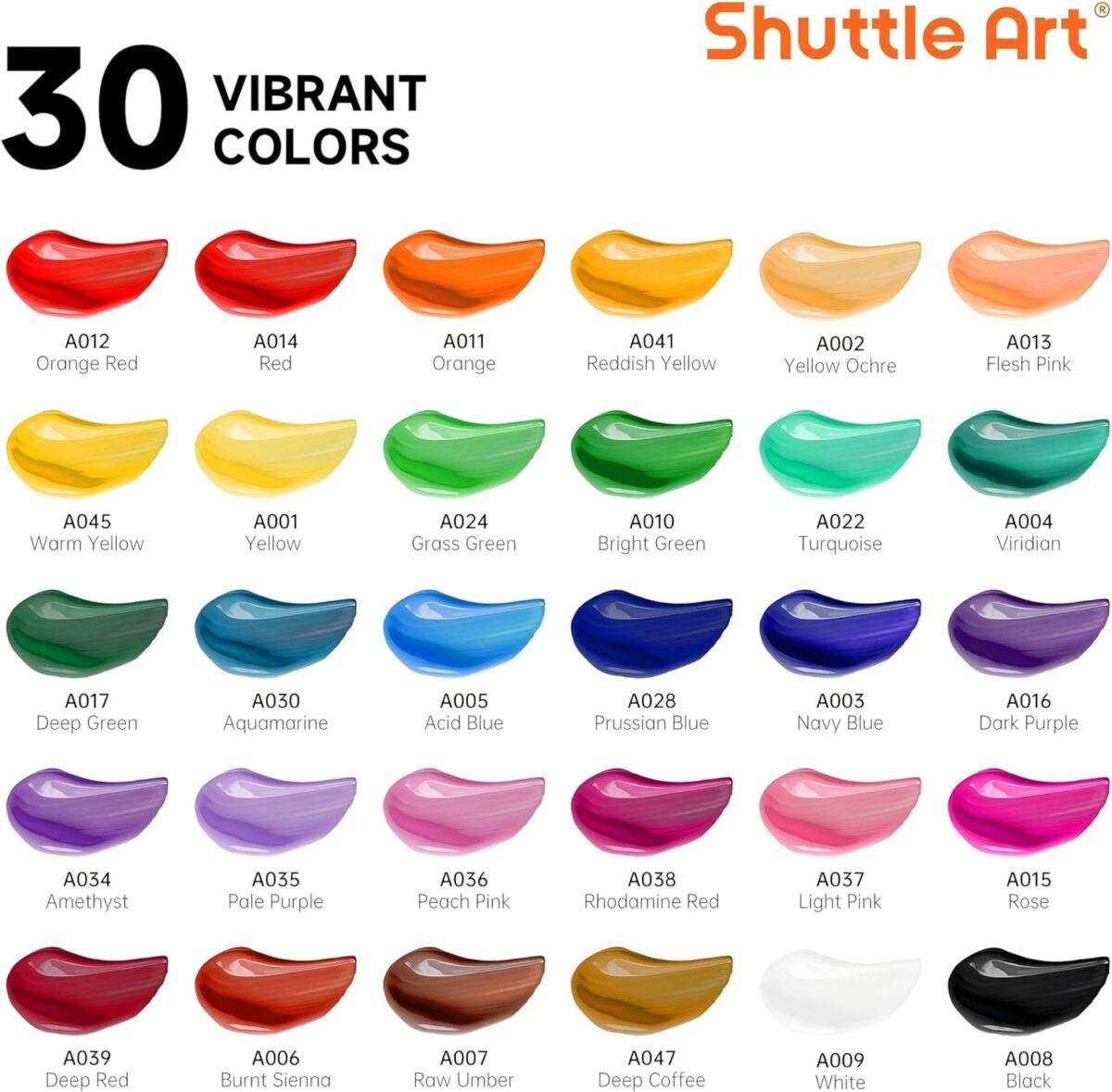 Shuttle Art Acrylic Paint Set, 30 x12ml Tubes Artist Quality Non Toxic Rich Pigments Colors Great for Kids Adults Professional Painting on Rocks Canvas Wood Clay Fabric Ceramic Crafts - Image 3