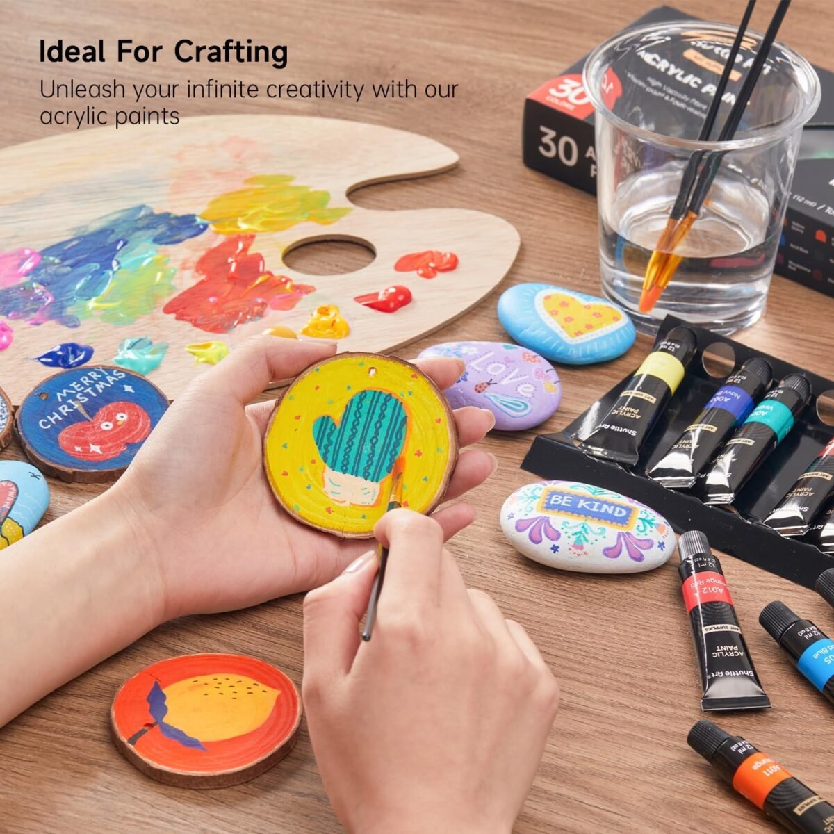 Shuttle Art Acrylic Paint Set, 30 x12ml Tubes Artist Quality Non Toxic Rich Pigments Colors Great for Kids Adults Professional Painting on Rocks Canvas Wood Clay Fabric Ceramic Crafts - Image 7