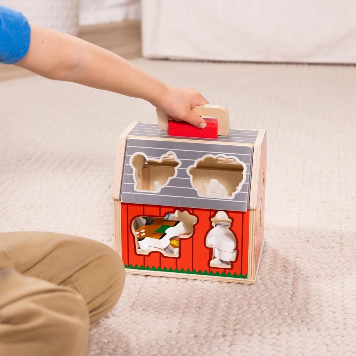 Melissa & Doug Take-Along Wooden Toy Barn, 11-Pc Portable Toddler Playset with Farm Animals & Pop-Up Roof, Preschool Learning Toys for Girls & Boys 2+ - Image 3
