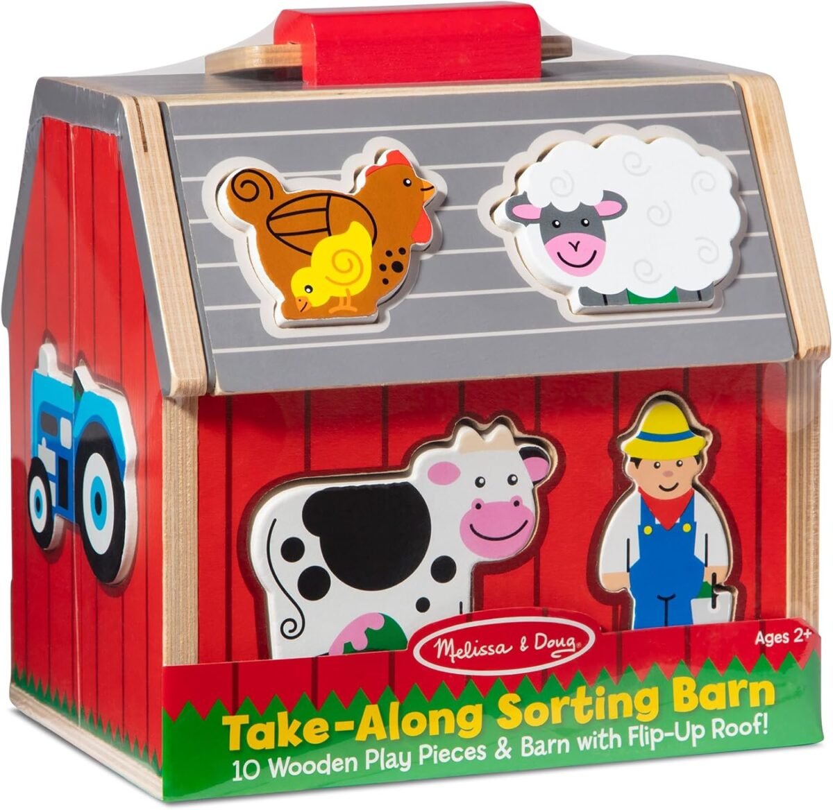 Melissa & Doug Take-Along Wooden Toy Barn, 11-Pc Portable Toddler Playset with Farm Animals & Pop-Up Roof, Preschool Learning Toys for Girls & Boys 2+ - Image 4