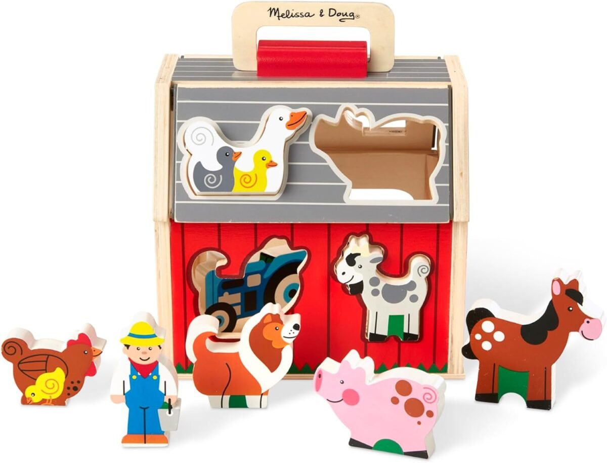 Melissa & Doug Take-Along Wooden Toy Barn, 11-Pc Portable Toddler Playset with Farm Animals & Pop-Up Roof, Preschool Learning Toys for Girls & Boys 2+ - Image 10