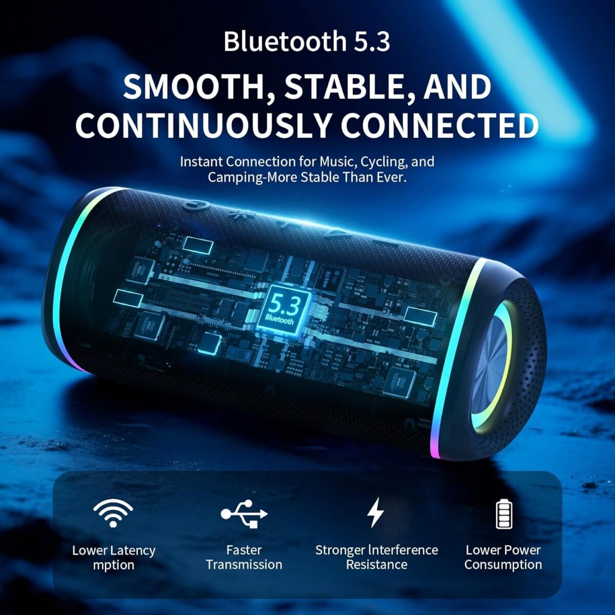 Bluetooth Speaker with HD Sound, Portable Wireless, IPX5 Waterproof, Up to 20H Playtime, TWS Pairing, Bluetooth 5.3, for Home, Party, Beach, Outdoor, Electronic Gadgets, Birthday Gift (Black) - Image 4