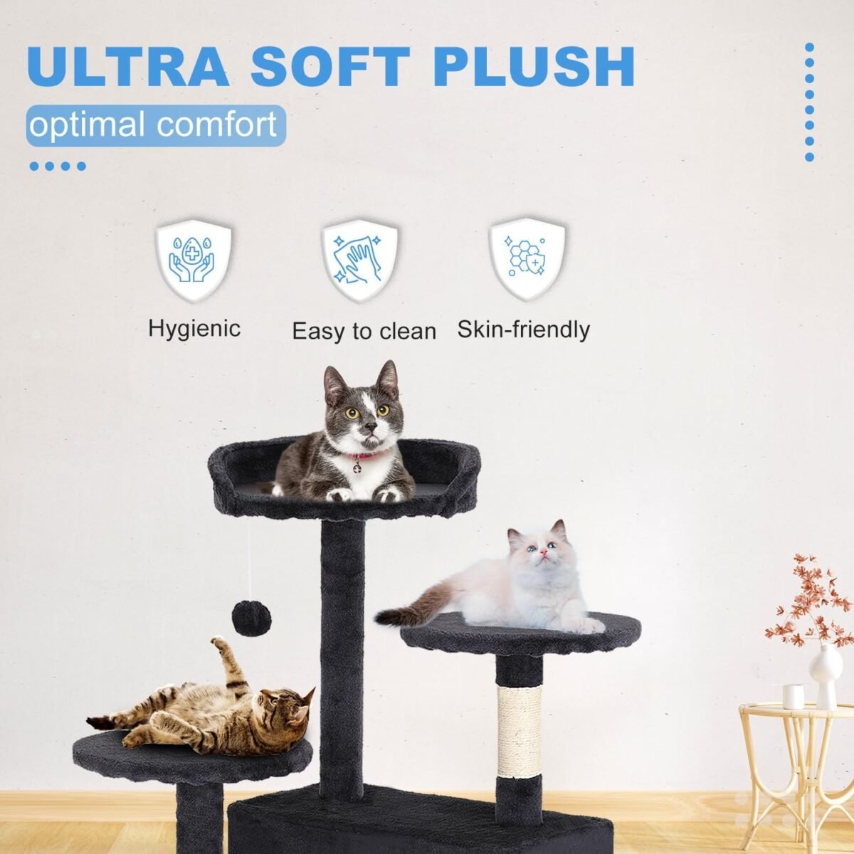FDW Cat Tree 54in Cat Tower Multi-Level Durable Cat Scratching Post & Cozy Fun Cat Jumping Platform Space Saving Cat Condo Pet Play House for Indoor Cats,Dark Gray - Image 6