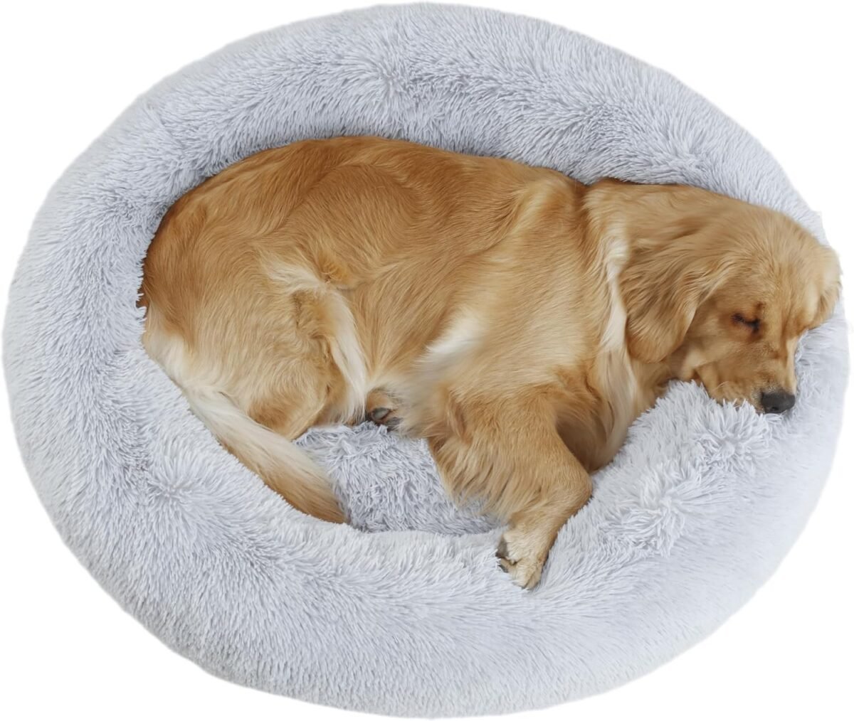 39'' inch Calming Dog Bed, Plush Anti-Anxiety Donut Dog Bed for Small Medium Large Dogs, Warming Cozy Soft Cute Round Washable, Marshmallow Cuddler Nest Pet Bed, Grey - Image 2