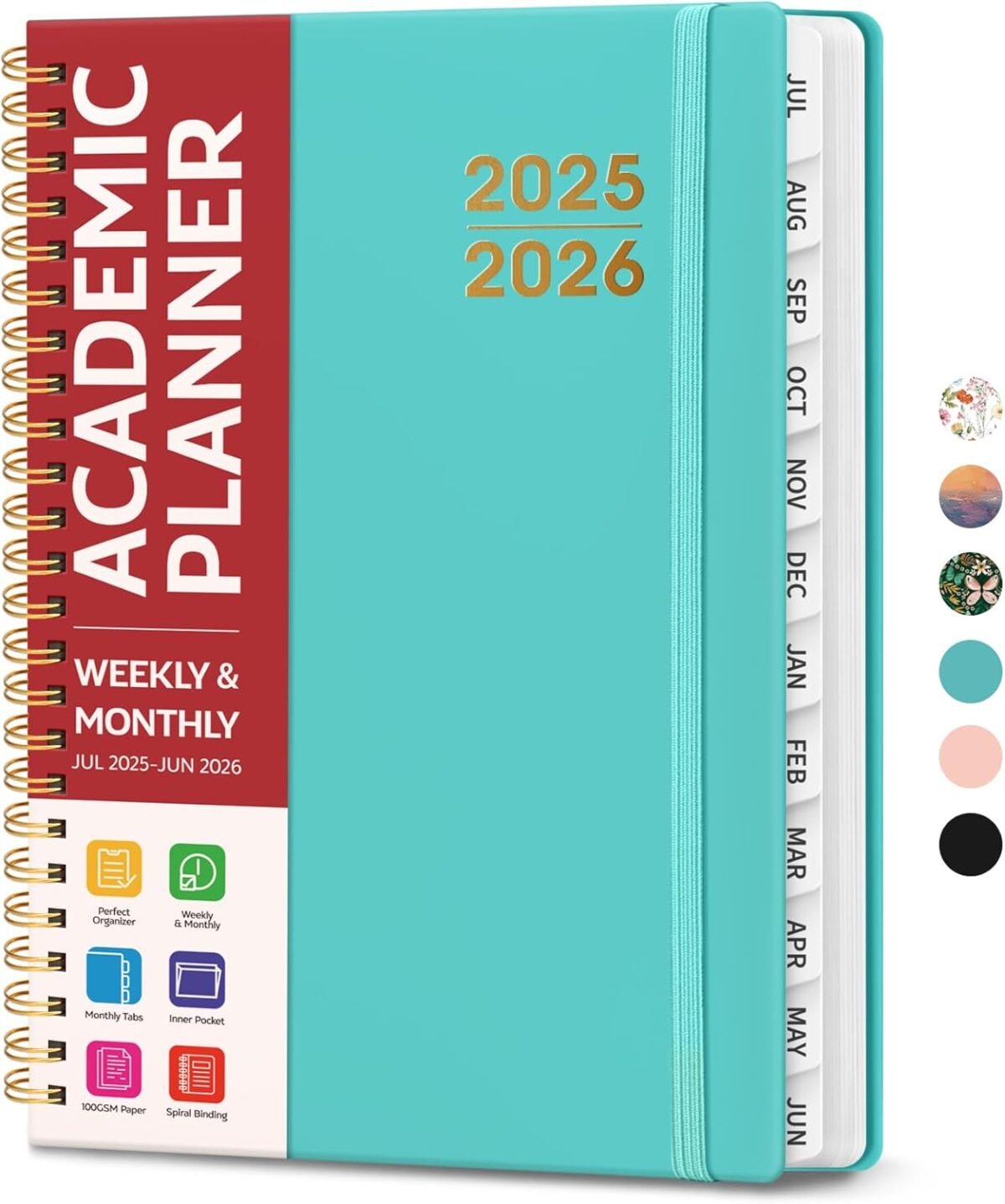 Academic Planner 2025-2026 For Women & Men, Monthly and Weekly Calendar Planner, Jul 2025 - Jun 2026, A5 (6.3" x 8.5"), Teacher Student Planning Book with Tabs, Ideal for Office School Supplies - Aquamarine - Image 2