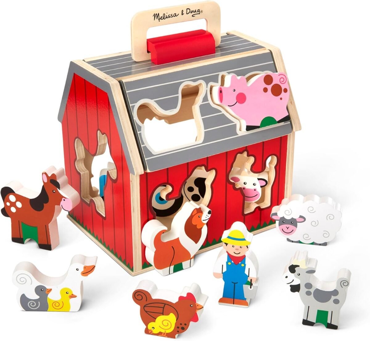 Melissa & Doug Take-Along Wooden Toy Barn, 11-Pc Portable Toddler Playset with Farm Animals & Pop-Up Roof, Preschool Learning Toys for Girls & Boys 2+ - Image 2