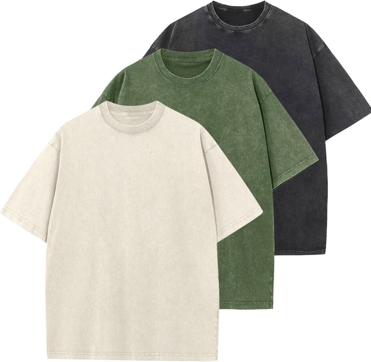 Men's Cotton T-Shirts Oversized Unisex Short Sleeves Casual Loose Wash Solid Basic Tee Tops - Image 2