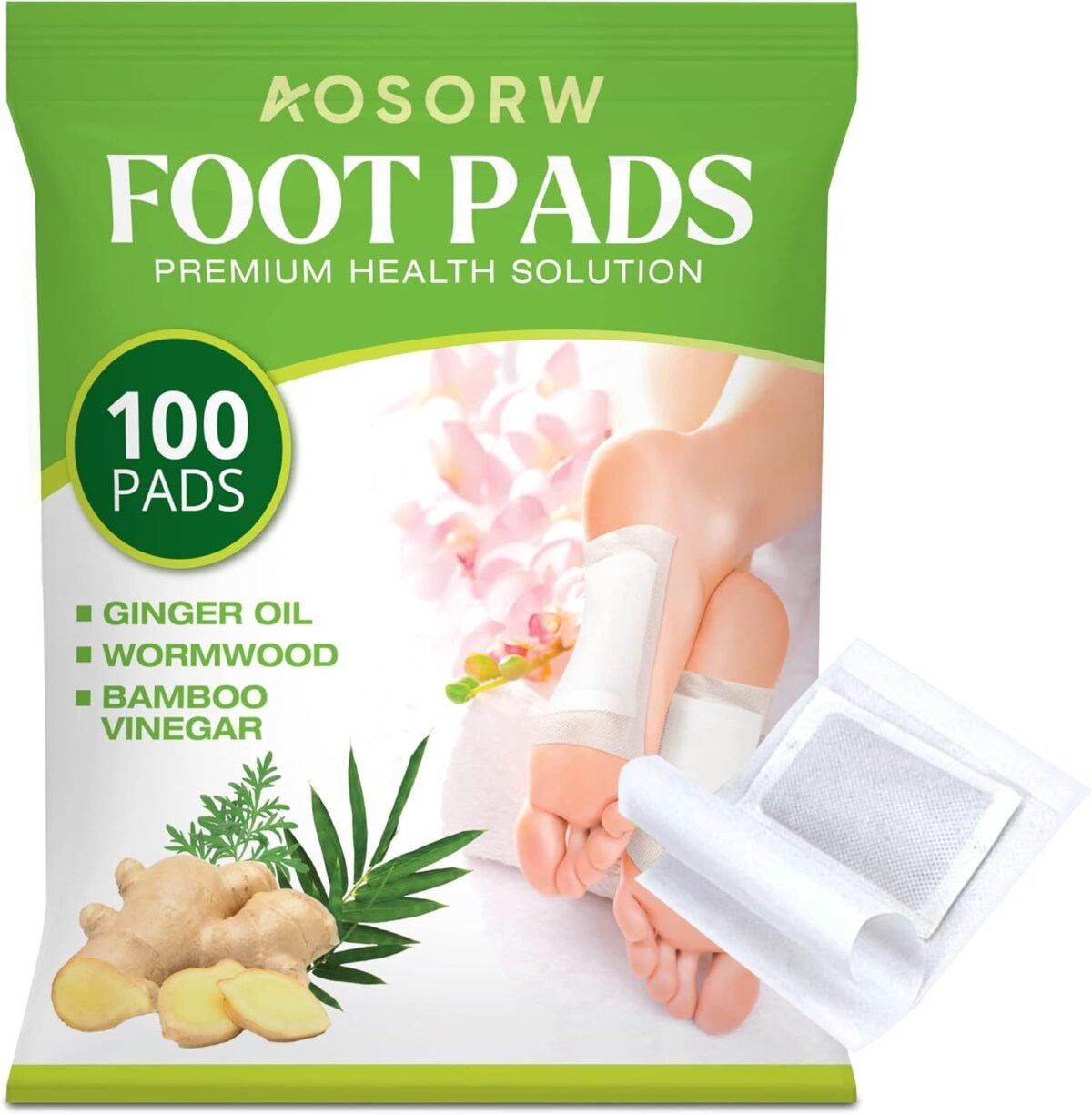 Natural Herbal Foot Pads - 100 Pack Ginger Oil & Bamboo Charcoal Premium Foot Care Patches - Relieves Stress and Fatigue - Improves Sleep and Supports Body Cleansing - Image 2