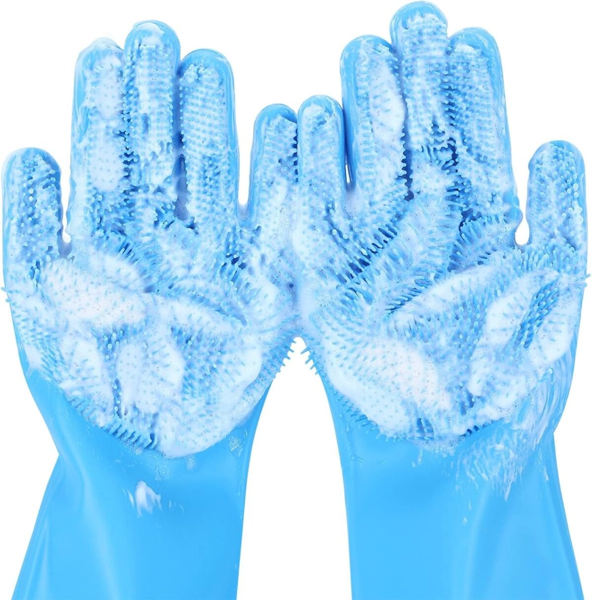 Pecute Pet Grooming Gloves - Heat Resistant Silicone Gloves with High-Density Teeth, Enhanced Five Finger Design for Bathing and Massaging Dogs and Cats, Blue - Image 2
