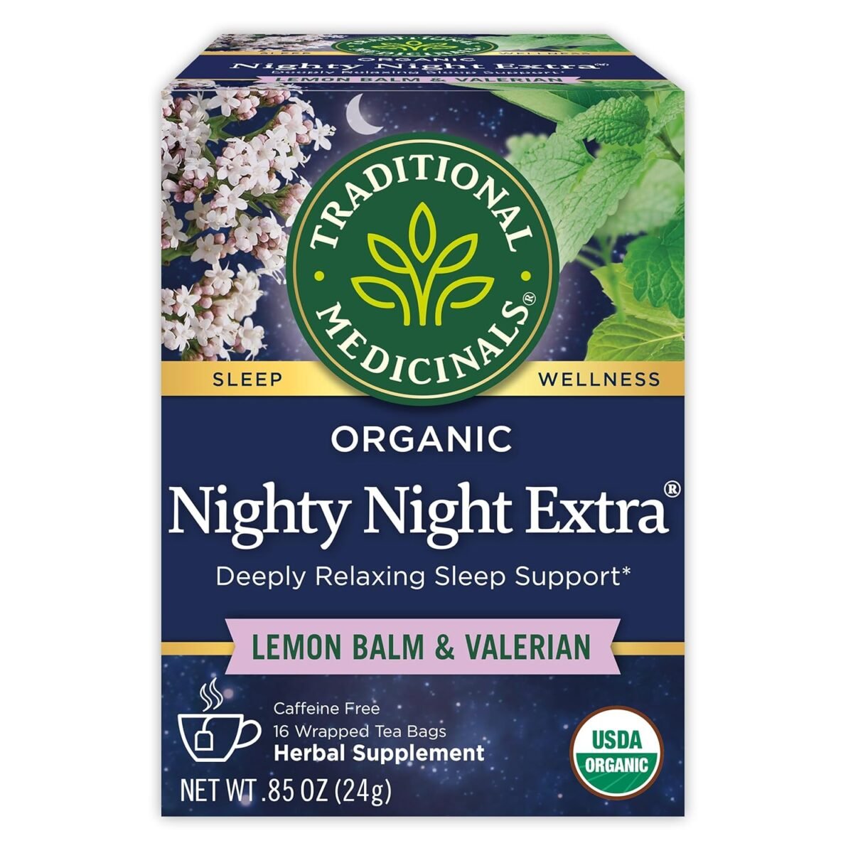 Traditional Medicinals Organic Nighty Night Extra Tea With Valerian Root for Relaxation, 16 Tea Bags (Pack of 1) - Image 2