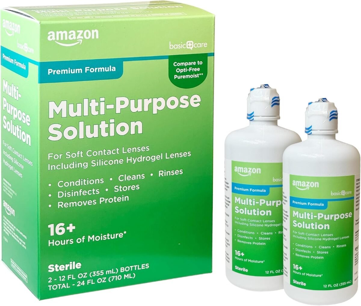 Amazon Basic Care Multi-Purpose Contacts Solution - Premium Formula, 12 fl oz (Pack of 2) - Image 2